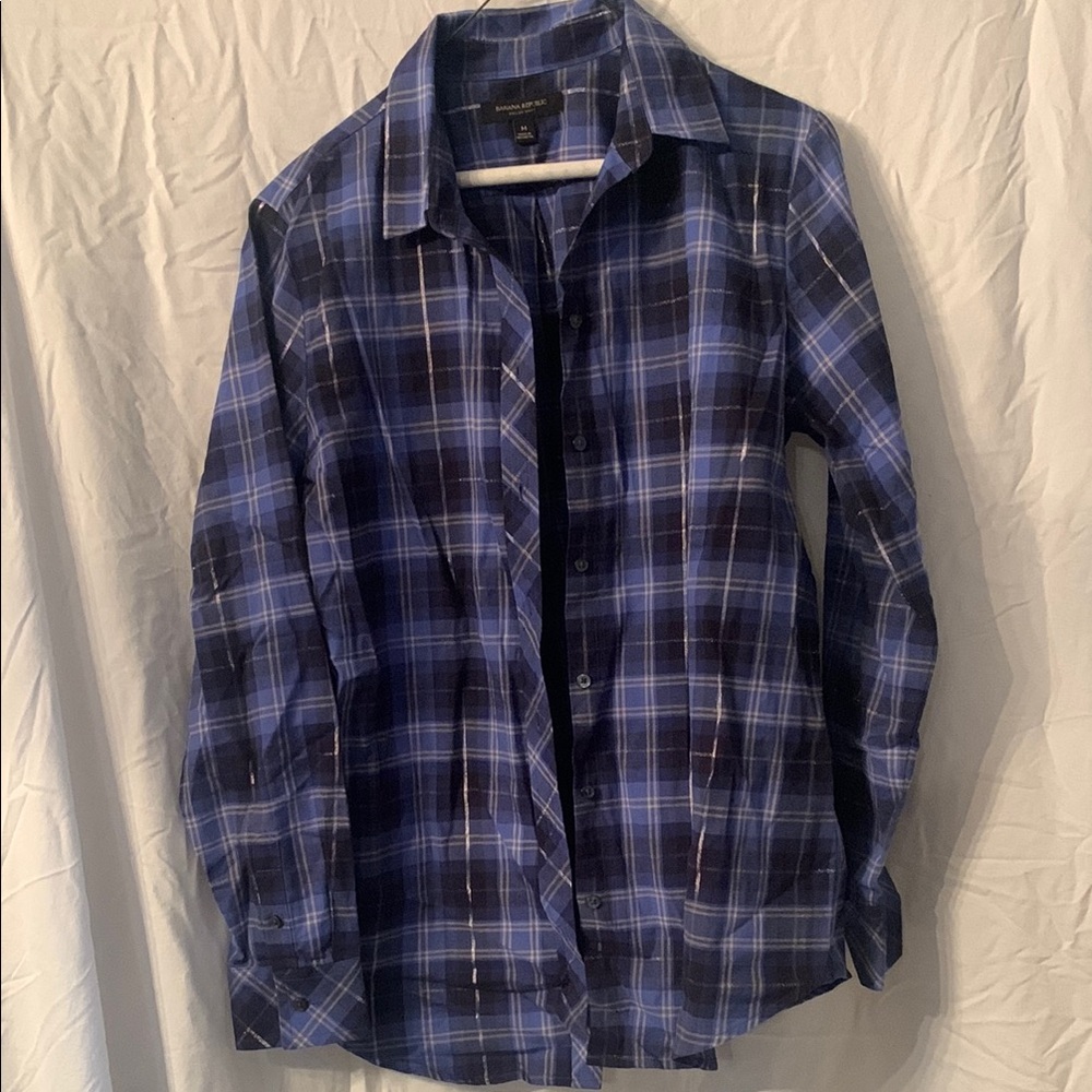Banana Republic Blue and Silver Button Down Shirt